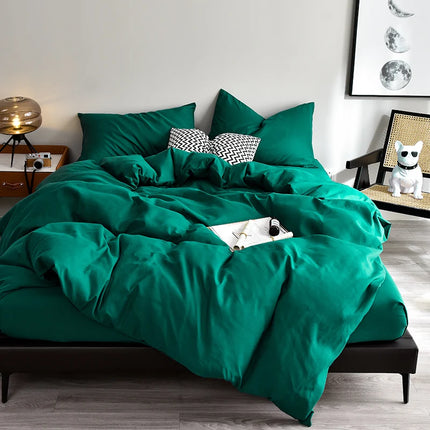 Bed Linen Bedding set Washed Cotton Four-Piece Bed Sheets Set Solid Color Green Simple Bed Quilt Cover Comforter Cover Duvet