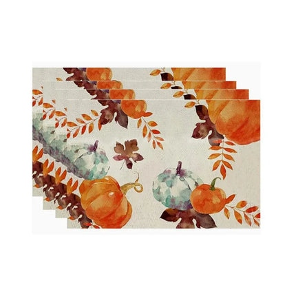 4/6pcs Placemats Thanksgiving Pumpkin Harvest Kitchen Dining Table Decor Accessories Heat Resistant Linen Tableware Mats Coaster