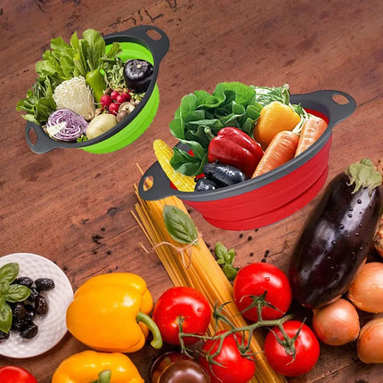 Silicone Round Folding Vegetable Fruits Washing Drain Basket Collapsible Colander Strainer Basket Kitchen Gadgets