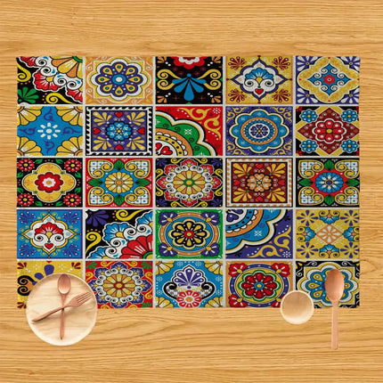 Mandala Pattern Boho Style Linen Dining Table Mats Alphabet Kitchen Placemat 30X40cm Coasters Pads Bowl Cup Mat
