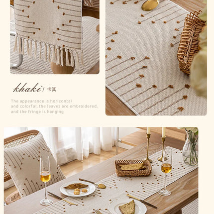 Natural Linen Table Runner with Tassels Dining Decor Wedding Birthday Christmas Decoration for Home tablecloth