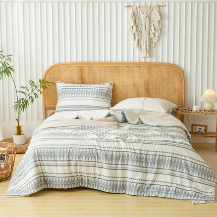 Ultra-Soft Boho Comforter Sets, Lightweight Brushed Microfiber Bohemian Chic Striped  Bedding Quilt Down Comforter Pillowsham