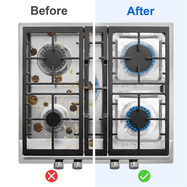 Disposable Gas Stove Burner Covers Aluminum Foil 9" Square Oil-proof Pads Heat-Resistant Protectors Thick Top Liner
