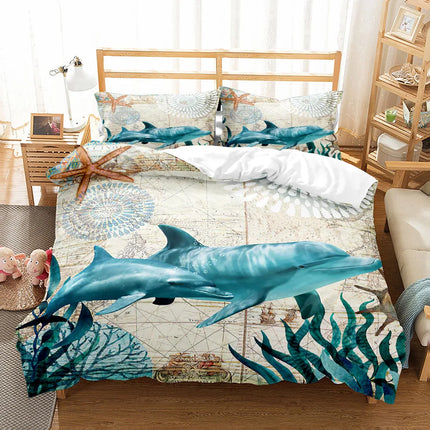 3D Ocean Bedding Set King Queen Double Full Twin Single Size Bed Linen Set