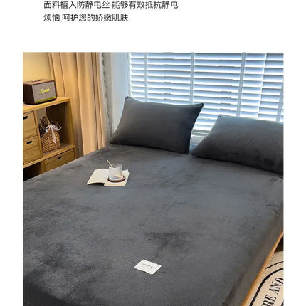 Warm Plush Fitted Sheet Elastic Mattress Cover Velvet Bed Cover Full Set Winter Soft Family Double Bed Bedding 120/150/180x200cm