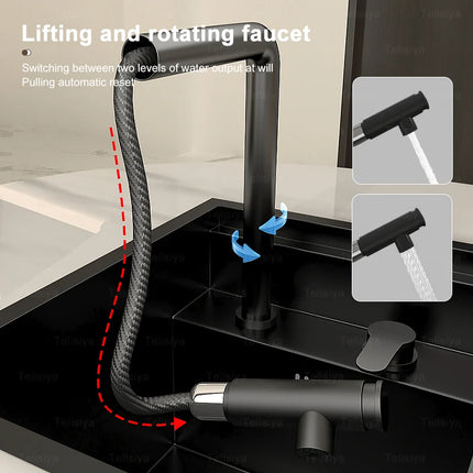 Hidden Bar Sink Stainless Steel Kitchen Sink Folding Faucet MIni Small Wash Basin Undermount for Workstation RV