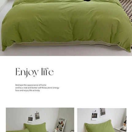 Ins Style Double Striped Bed 3-4 Pces Solid Washed Cotton Bedding with Sheets Pillowcases Skin Friendly Breathable Duvet Cover