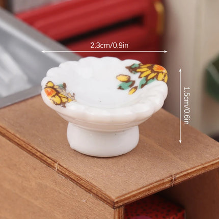 1:12 Dollhouse Miniature Ceramic Fruit Dish Plate Tall Tray Cake Plate Model Kitchen Accessories For Doll House Decor Toys Gift