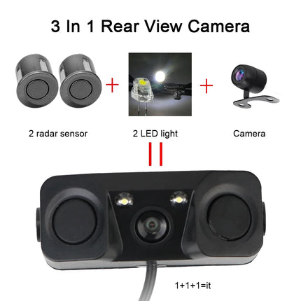 Car 3 In 1 Rear View Camera Parking Sensor Radar Set License Plate Lights Distance Control Parktronic System Universal