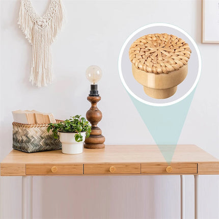 Rattan Wooden Drawer Knobs Round Handmade Cabinets Dresser Handles Wood Kitchen Cupboard Wardrobe Door Pulls for Furniture