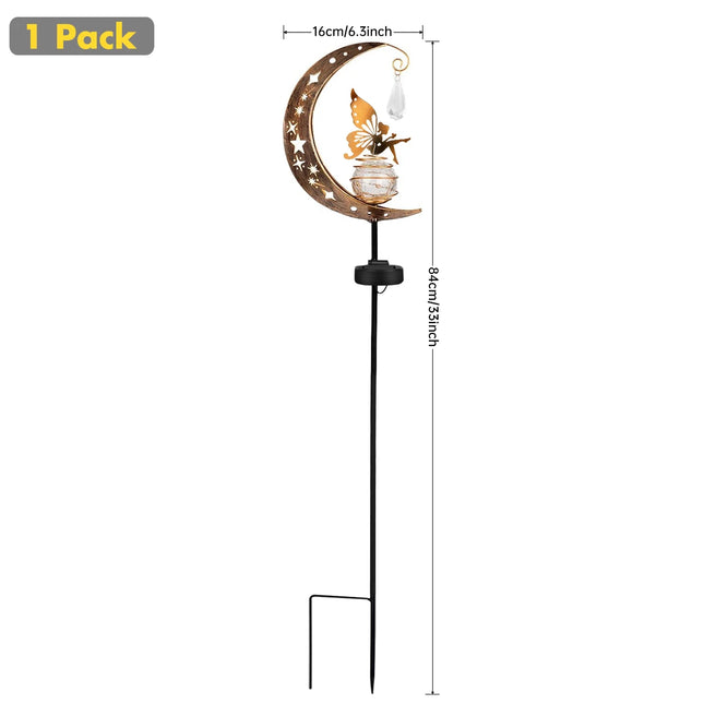 Solar Moon Fairy Garden Light with Crackle Glass Globe