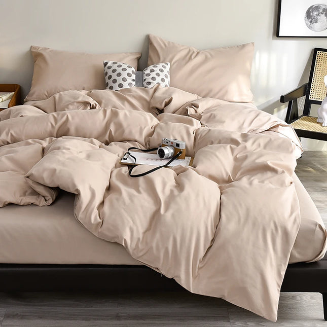 Bed Linen Bedding set Washed Cotton Four-Piece Bed Sheets Set Solid Color Green Simple Bed Quilt Cover Comforter Cover Duvet