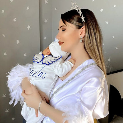 Dollbling Hospital Exit 5pcs Embroidery Name Newborn Angle Wings Romper Blanket  Nursery Bedding Swaddle Handmade Infant Outfit
