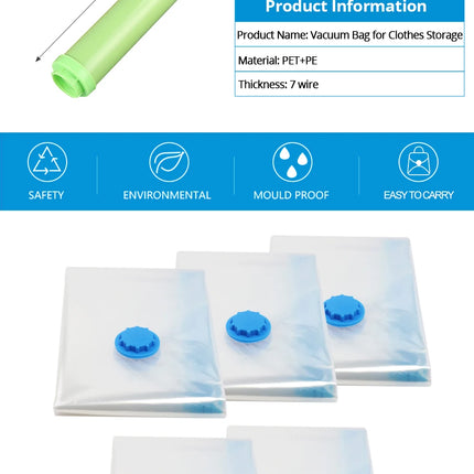 1/3/5pcs Vacuum Storage Bags,for Bedding,Pillows,Towel,Clothes Space Saver Travel Storage Bag,With Hand-Pump,Vacuum Bag Package