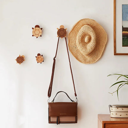 Household Solid Wood Hook Kitchen Item Wall Hook Hanger Punch Creative Animal Turtle Decorative Hooks Coat Rack Home Storage