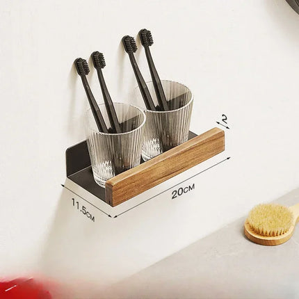 Punch-Free Wooden Bathroom Shelf