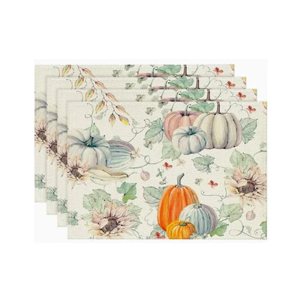 4/6pcs Placemats Thanksgiving Pumpkin Harvest Kitchen Dining Table Decor Accessories Heat Resistant Linen Tableware Mats Coaster