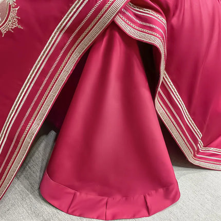 Stripe Embroidery Bedding Sets Luxury Egyptian Cotton Duvet Cover Fitted Bed Sheet Pillowcases Solid Color Mattress Cover