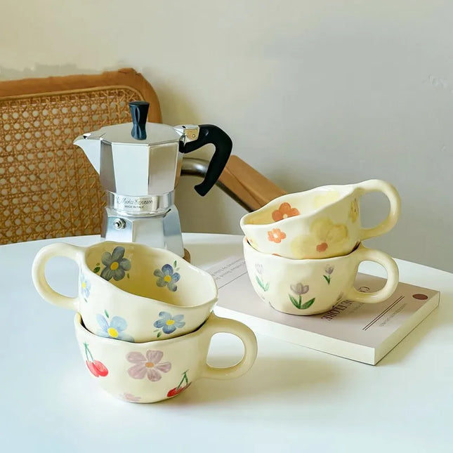 Korean Style Ceramic Flower Mugs