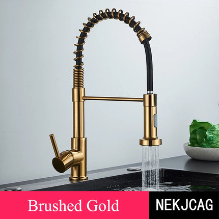 Nekjcag Matte Black Kitchen Sink Faucet 360 Degree Rotation Spring Hot and Cold Water MixerTap Deck Mounted Kitchen Crane