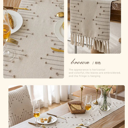 Natural Linen Table Runner with Tassels Dining Decor Wedding Birthday Christmas Decoration for Home tablecloth
