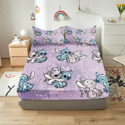 Stitch Fitted Sheet Bedding Set Bedding Sets  Comfortable Soft 3-Piece Set With Pillowcase