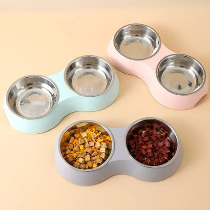 Double Pet Food Bowl Stainless Steel Drinkware Pet Drinking Food Dog Food Puppy Feeding Supplies Kitten Food Water Accessories