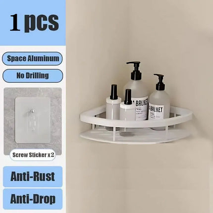 No Drill Wall-Mounted Bathroom Shelf Corner Rack