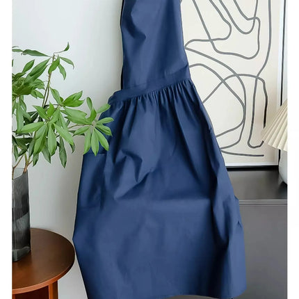 Long Pleated Waterproof Cotton Kitchen Apron for Salon Beauty Women's Anti-dirty Cooking Baking Pinafore Cleaning Work Clothes