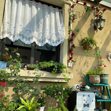 1pc White Lace Sheer Curtains Dining Room Kitchen Cafe Voile Valance Short Curtain Window Treatment Door Curtain Drapes