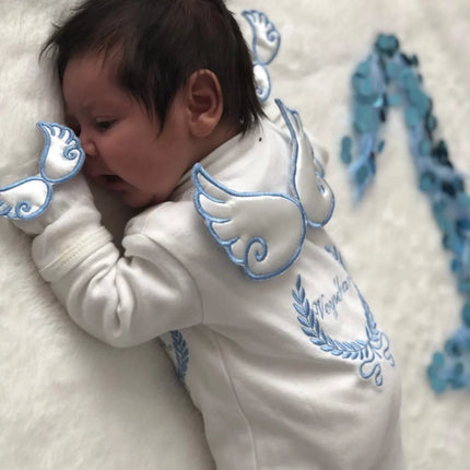Dollbling Hospital Exit 5pcs Embroidery Name Newborn Angle Wings Romper Blanket  Nursery Bedding Swaddle Handmade Infant Outfit