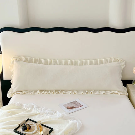 Length Sleeping Pillowcase with Ruffle Winter Couple Double Fleece Flannel Warmth Big Size Pillow Covers Home Bedding 45*180cm