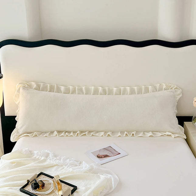 Length Sleeping Pillowcase with Ruffle Winter Couple Double Fleece Flannel Warmth Big Size Pillow Covers Home Bedding 45*180cm