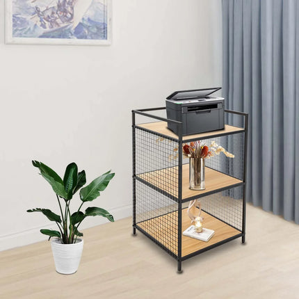 3-Tier Printer Stand Solid Wood & Iron, 44lbs Capacity, Space-Saving Design, Ideal for Office & Home Storage, Durable & Stylish