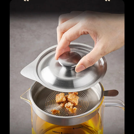 GIANXI Glass Oil Filter Kitchen Seasoning Tank Oil Tank Impurity Separator Fine Mesh Oil Filter Container Cooking Tool
