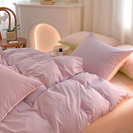 Simple Fresh Queen Bedding Set 100% Cotton Soft Comfortable Duvet Cover Set with Sheets Quilt Cover and Pillow Covers Bed Sets