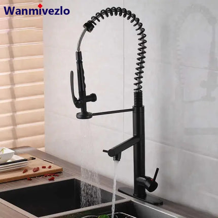 Deck Mounted Spring Pull Down Kitchen Faucet Swivel Handheld Sprayer Dual Spout Mixer Tap Kitchen Mixer Crane Cold Hot Water Tap