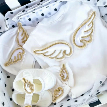 Dollbling Hospital Exit 5pcs Embroidery Name Newborn Angle Wings Romper Blanket  Nursery Bedding Swaddle Handmade Infant Outfit
