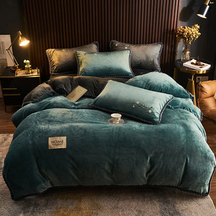 Winter Milk Velvet Quilt Duvet Cover Bedding Set Warm Thicken Bed Quilt Cover Double Bed Cover Queen King Comforter Cover 220x24
