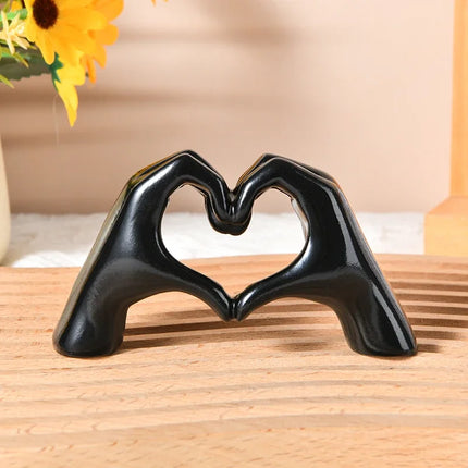 Gold Heart Hand Statue Modern Love Finger