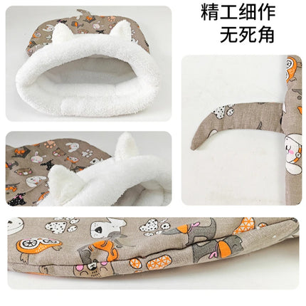 Winter Warm Pet Sleeping Bag Lamb Wool Warm Kitten Nest Drilling Hole Bedding Semi Closed Small Dog Kennel for Both Dogs Cats