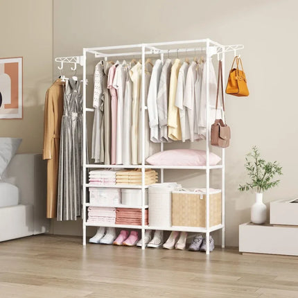 Metal Floor Clothes Rack with Shelves
