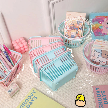 New Plastic Basket Organizer Portable Shopping Storage Box Desktop Sundries Toy Fruit Stationery Organizer Home Storage Baskets