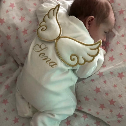 Dollbling Hospital Exit 5pcs Embroidery Name Newborn Angle Wings Romper Blanket  Nursery Bedding Swaddle Handmade Infant Outfit
