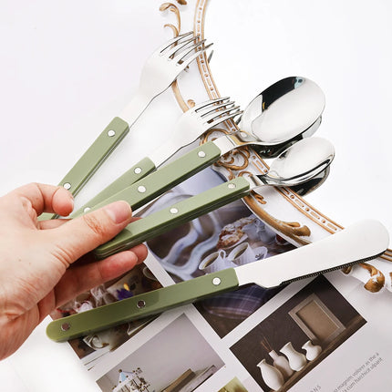 4/16Pcs Acrylic Handle Knife Fork Set Stainless Steels Dinner Cutlery Set Green Silver Western Dinnerware Home Kitchen Flatware