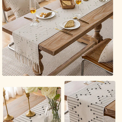 Natural Linen Table Runner with Tassels Dining Decor Wedding Birthday Christmas Decoration for Home tablecloth