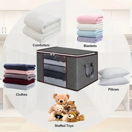 6pcs 23.78 gallon oversized storage bag with zipper and lid - Foldable and durable clothing organizing bag suitable for bedding