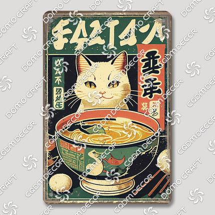 Cartoon Cat Japanese Food Plaque Tin Sign Retro Ramen Sushi Takoyaki Poster Metal Plates Bar Pub Restaurant Kitchen Wall Decor