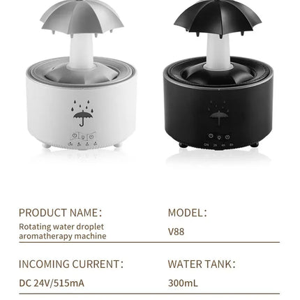 Colorful Rain Drop Aroma Diffuser with Rotating Water Mist 300ml Ultrasonic Humidifier/Remote Control/Timer/LED Light