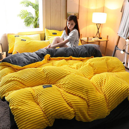 3pcs duvet cover Winter Warm Bedding sets Double Quilt Cover king Twin queen size bed thick Flano Coral Fleece with pillowscase